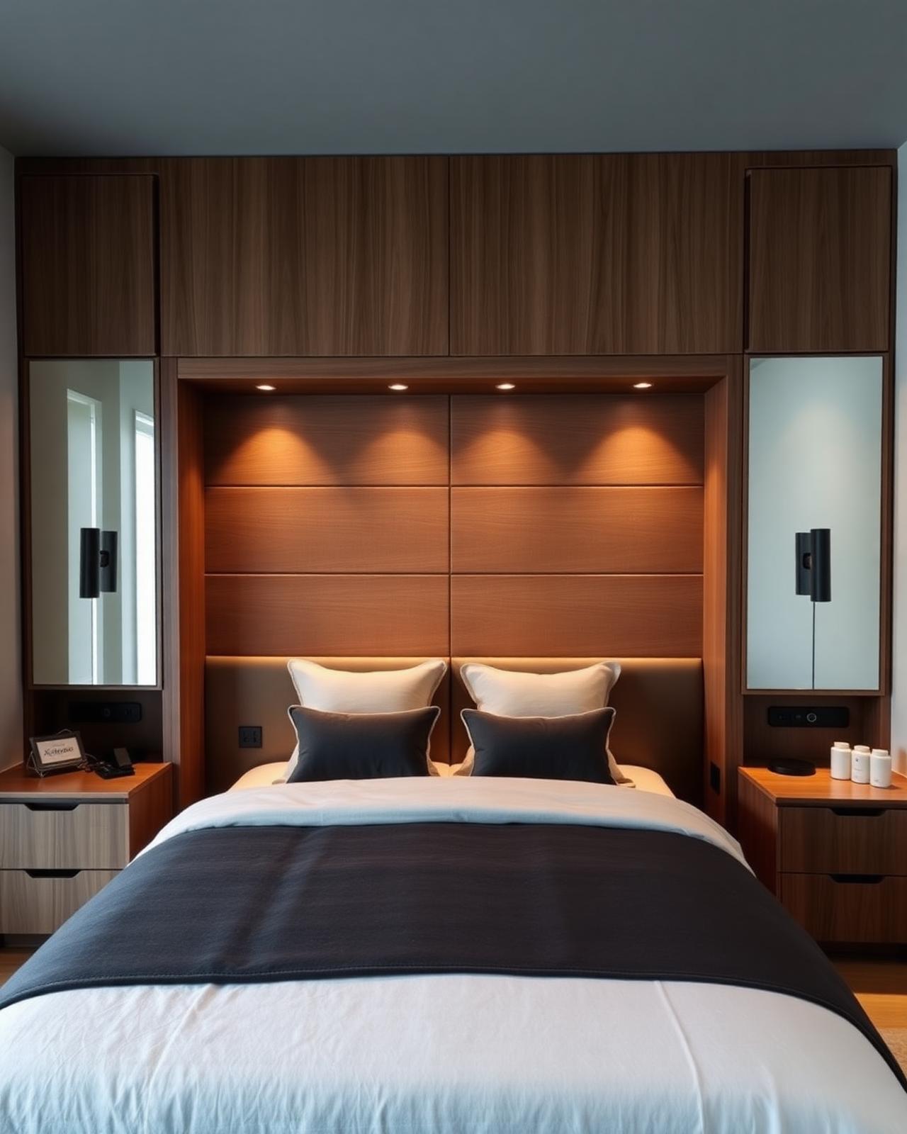 Dormitor cu headboard integrat